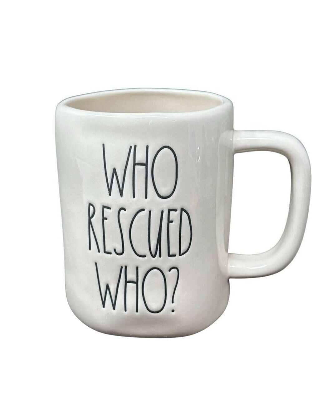 Rae Dunn Pet Mug Who Rescued Who 16oz Pet Lover Gift Magenta Ceramic Tea Decor